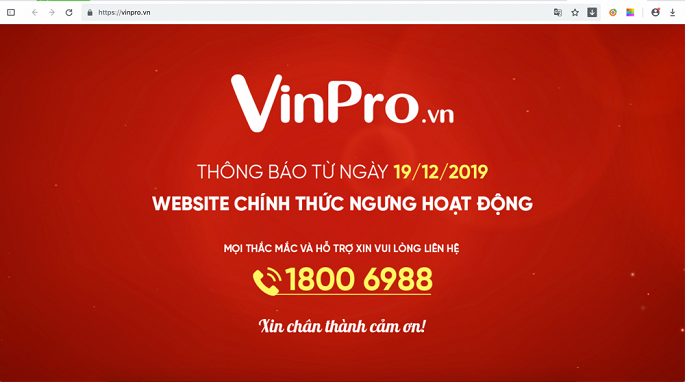 Vinpro chính thức đóng cửa, website ngừng hoạt động - Ảnh 1. Vinpro chính thức đóng cửa, website ngừng hoạt động - Ảnh 1.