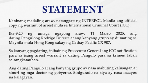 Phủ Tổng thống Philippines lên tiếng sau khi ông Duterte bị bắt theo lệnh ICC