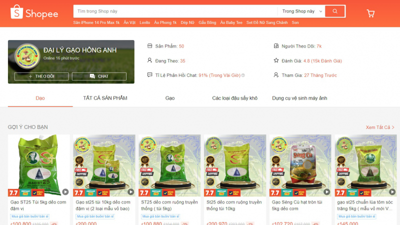 Gạo 'nhái' được bán công khai trên sàn Shopee