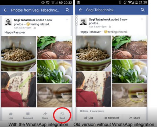 Facebook đang đồng bộ với WhatsApp: Xuất hiện nút “Send“