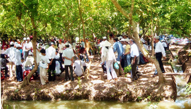 Bà con tham gia “Ngày hội sông nước miệt vườn” trong một dịp Tết Đoan ngọ tại cồn Mỹ Phước.