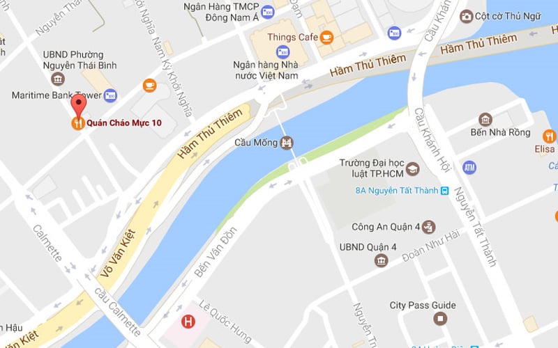 Cháo mực Phó Đức Chính (chấm đỏ) trên bản đồ. Ảnh: Google Maps. Cháo mực Phó Đức Chính (chấm đỏ) trên bản đồ. Ảnh: Google Maps.