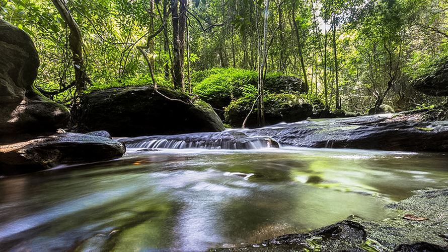 Suối Tranh chảy từ dãy núi Hàm Ninh, nằm cách thị trấn Dương Đông khoảng 10 km. Con suối được tạo nên từ nhiều khe đá nhỏ. Ảnh: Binh Duong.