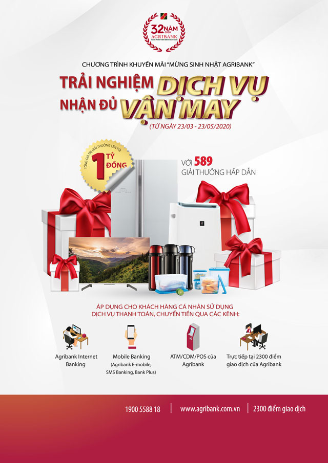 Cơ hội nhận hơn 580 giải thưởng tổng trị giá 1 tỷ đồng nhân dịp kỷ niệm 32 năm thành lập Agribank - Ảnh 1.