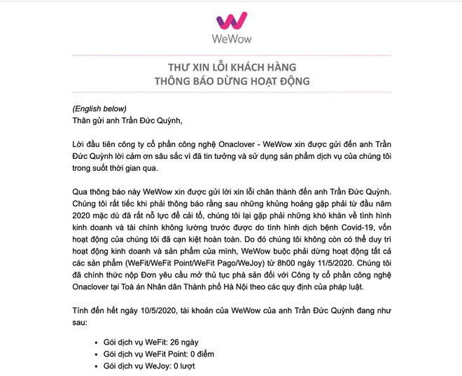 WeFit tuyên bố phá sản - Ảnh 1. WeFit tuyên bố phá sản - Ảnh 1.