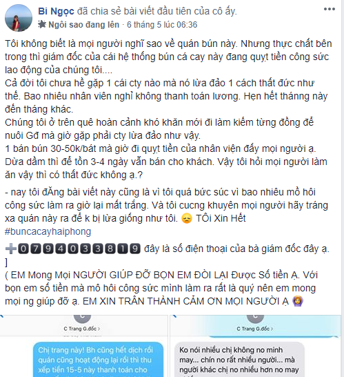 Bún cá Gia Hân bị tố quỵt lương nhân viên - Ảnh 1.