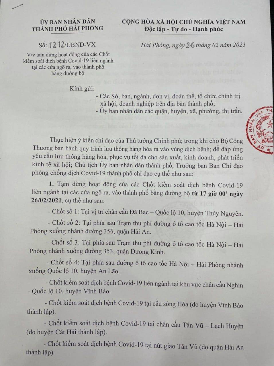 Hải Phòng: Gỡ bỏ các chốt phòng dịch giáp ranh các tỉnh từ 17h chiều 26/2 - Ảnh 3.