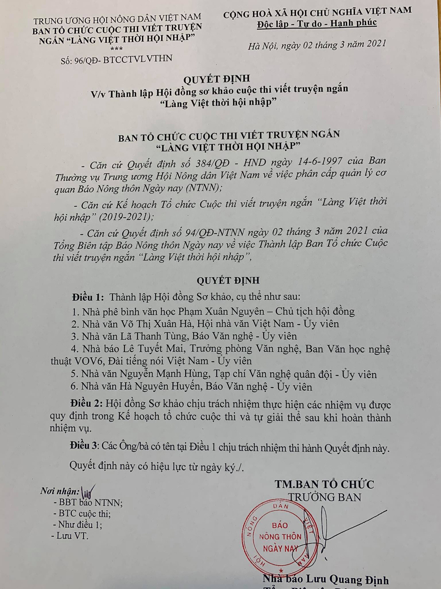 Báo NTNN công bố quyết định thành lập Ban Tổ chức, Ban Giám khảo cuộc thi viết truyện ngắn “Làng Việt thời hội nhập” - Ảnh 2.
