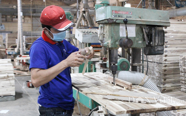 Công nhân sản xuất đồ gỗ ở công ty chế biến gỗ Thuận An, Bình Dương