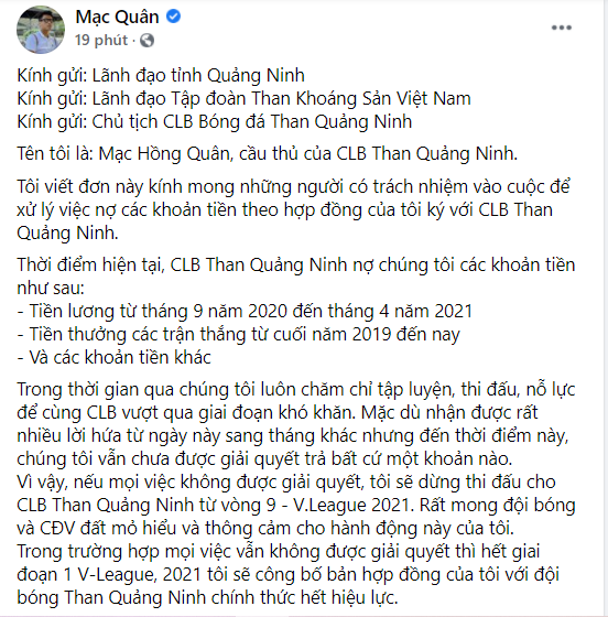 Bị Than Quảng Ninh nợ lương 8 tháng, Mạc Hồng Quân dọa bỏ cuộc - Ảnh 1.