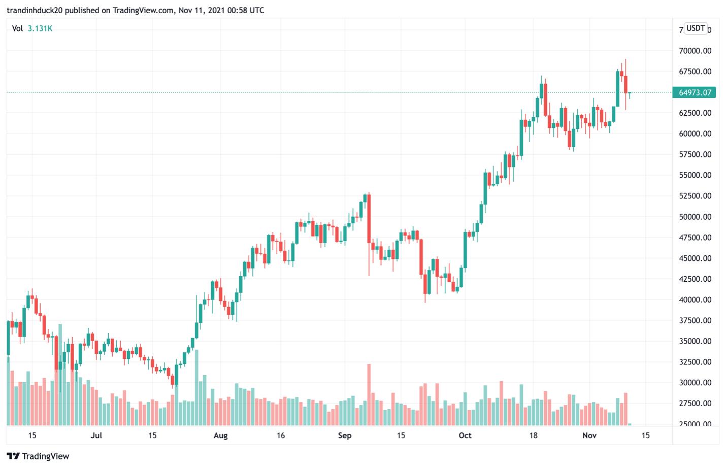 Giá Bitcoin hôm nay 11/11: vượt đỉnh trước khi trở lại mặt đất, Altcoin theo sóng với biên độ lỗ lớn - Ảnh 1.