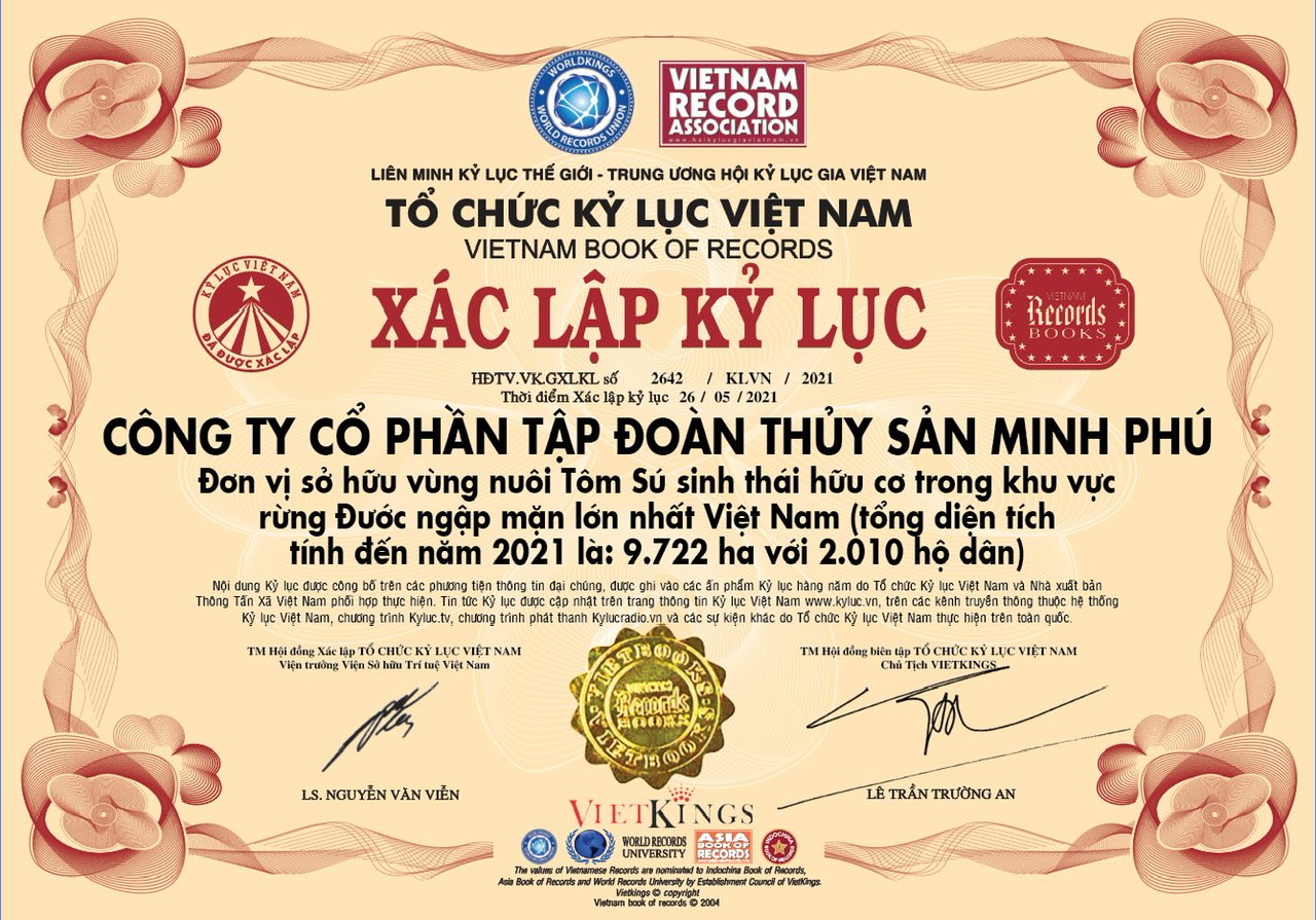 Tập đoàn Thủy sản Minh Phú lập kỷ lục vùng nuôi Tôm sú sinh thái hữu cơ rừng ngập mặn lớn nhất Việt Nam - Ảnh 1.