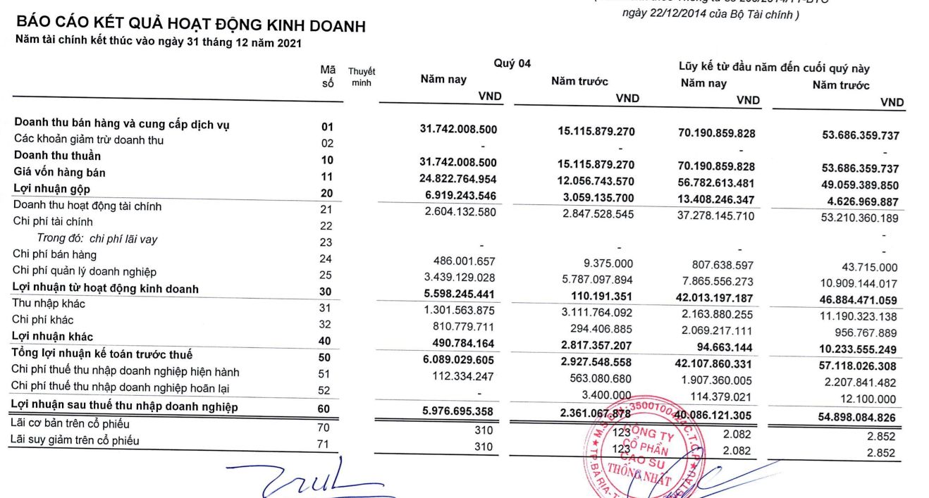 Cao su Thống Nhất (TNC) báo lãi quý IV tăng 156%, vượt kế hoạch lợi nhuận cả năm  - Ảnh 1.