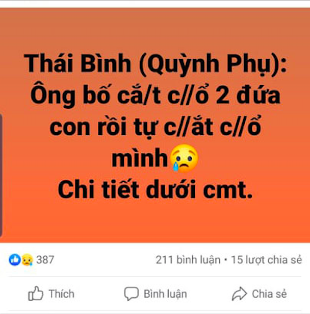Thự hư thông tin &quot;bố dùng dao cắt cổ 2 con rồi tự sát&quot; ở Thái Bình - Ảnh 1.