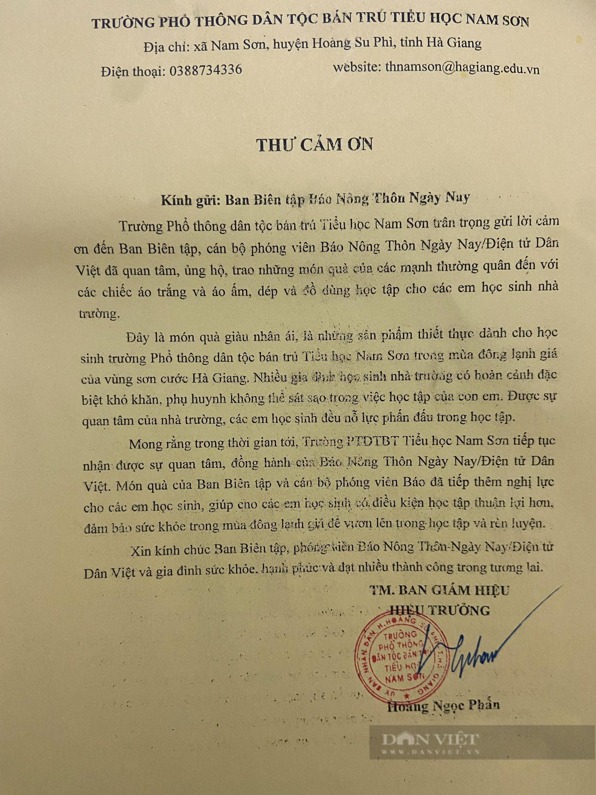 Trường PTDTBT Tiểu học Nam Sơn cảm ơn Báo NTNN/Dân Việt - Ảnh 1.