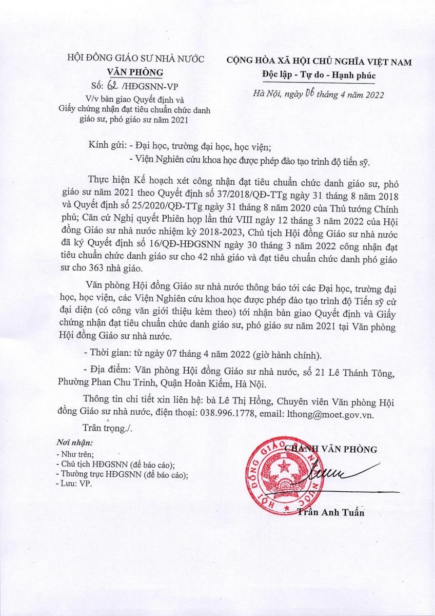 Quyết định công nhận đạt chuẩn chức danh giáo sư, phó giáo sư năm 2021 cho 405 ứng viên - Ảnh 1.