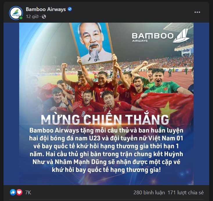 Bamboo Airways &quot;thưởng nóng&quot; tuyển bóng đá nam U23 và tuyển nữ Việt Nam vô địch SEA Games 31 - Ảnh 1.