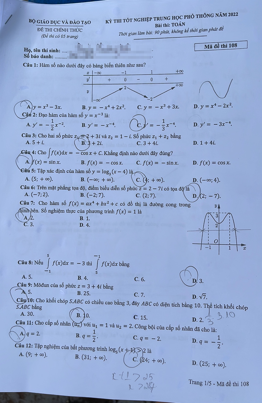 Đề thi môn Toán tốt nghiệp THPT 3 năm gần đây có đáp án - Ảnh 16.