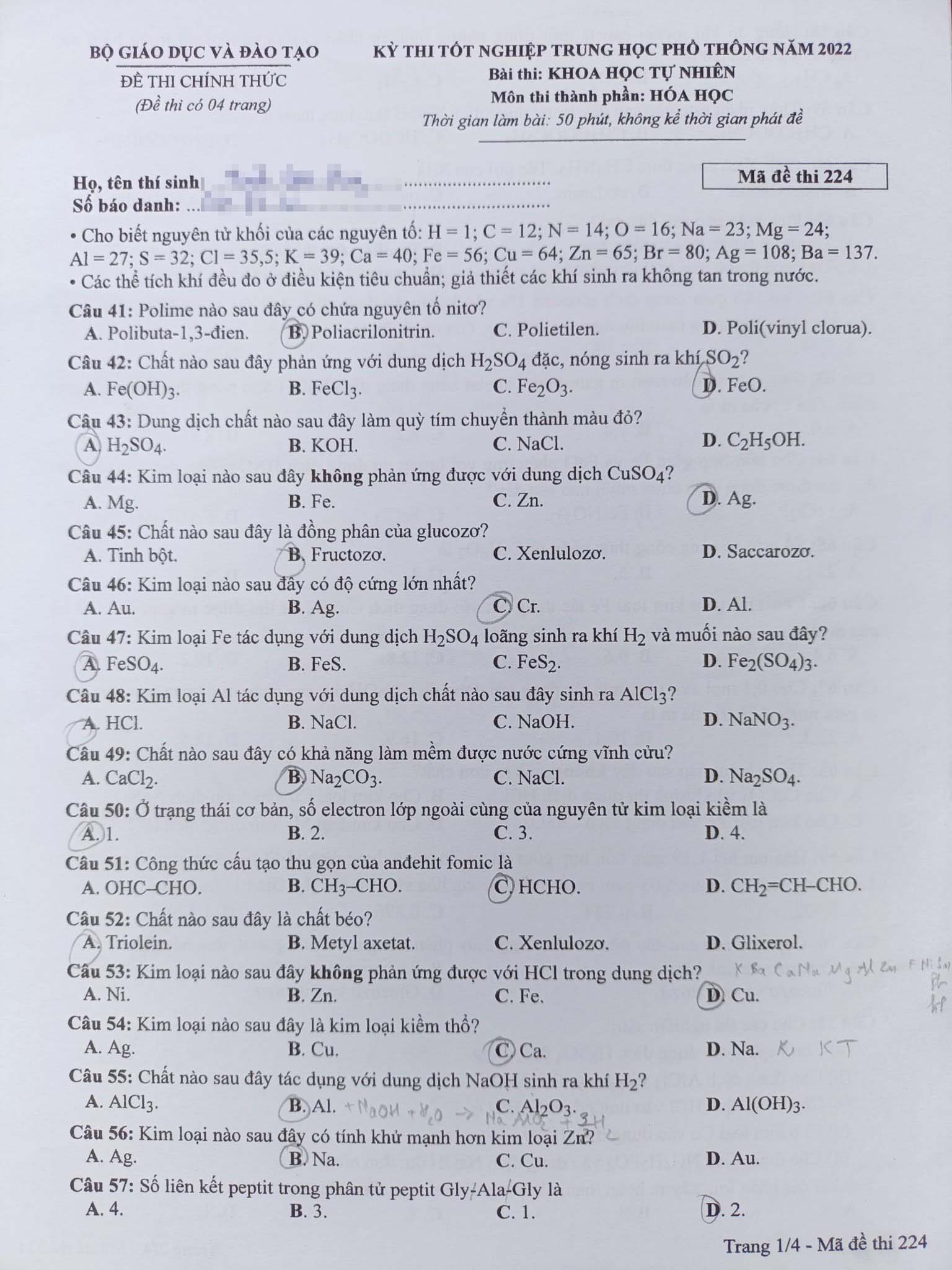 Đề thi môn Hóa tốt nghiệp THPT 2022 chuẩn nhất - Ảnh 2.