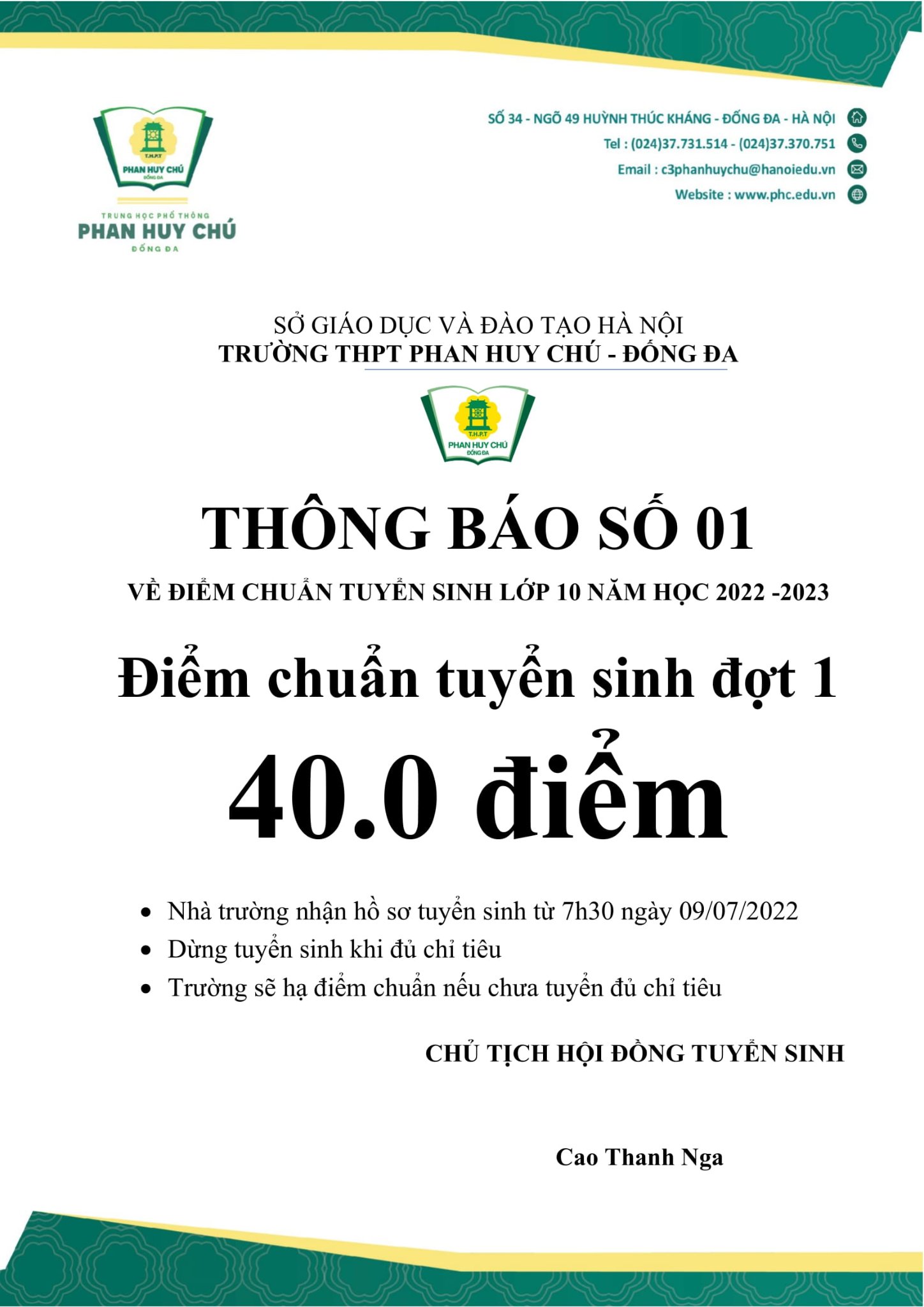 Trường đầu tiên ở Hà Nội công bố điểm chuẩn vào lớp 10 năm 2022 - Ảnh 1.