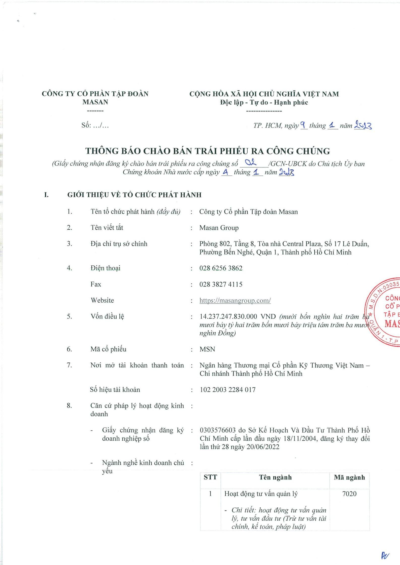 CTCP Tập đoàn Masan: Thông báo chào bán trái phiếu ra công chúng - Ảnh 1.