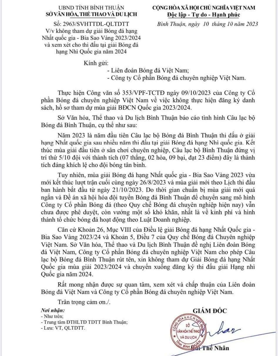 Hết kinh phí, CLB Bình Thuận xin bỏ giải hạng Nhất - Ảnh 2.