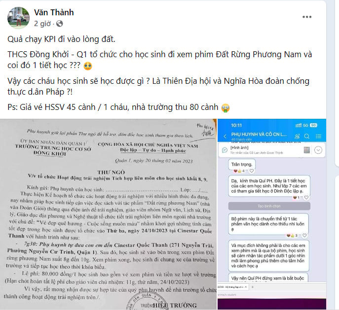 Trường học bị phụ huynh phản ứng khi tổ chức cho HS đi xem phim “Đất rừng phương Nam” - Ảnh 3.