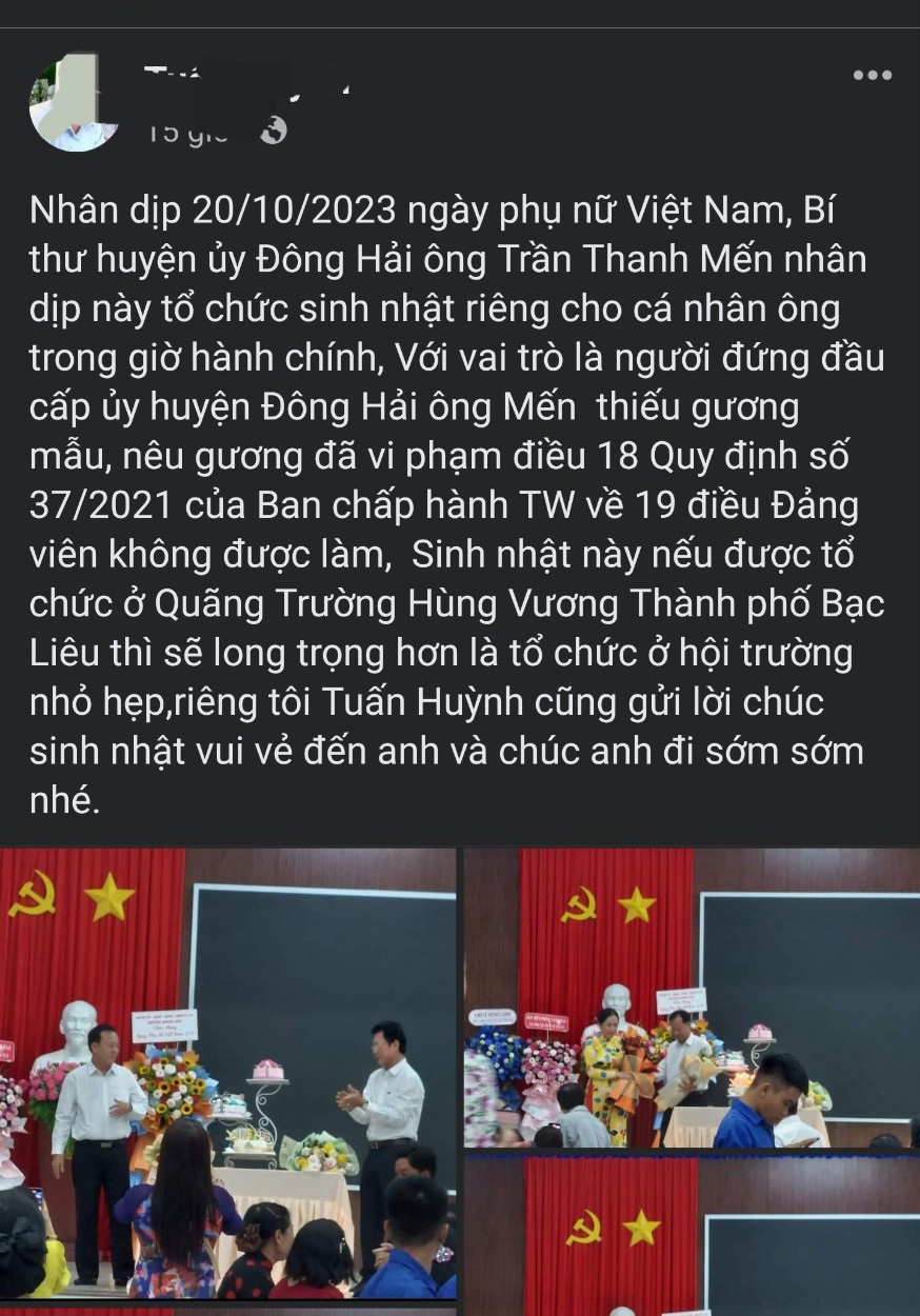 Bí thư huyện ủy “trần tình” về việc tổ chức sinh nhật tại cơ quan trong giờ hành chính - Ảnh 1.