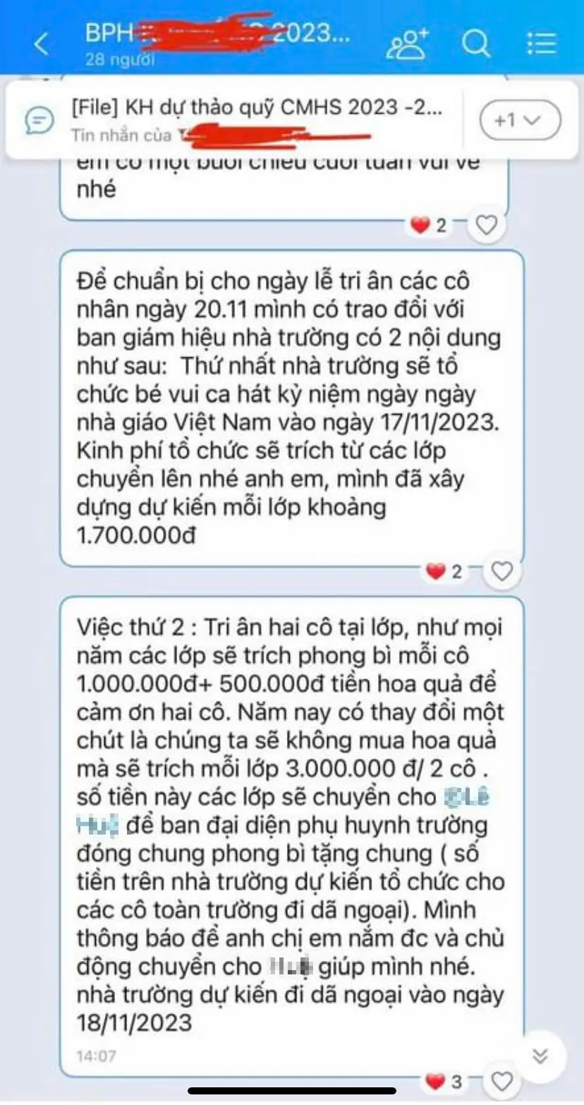 Thự hư vụ phụ huynh &quot;tố&quot; mỗi lớp đóng 3 triệu đồng để giáo viên đi dã ngoại ngày 20/11 - Ảnh 1.