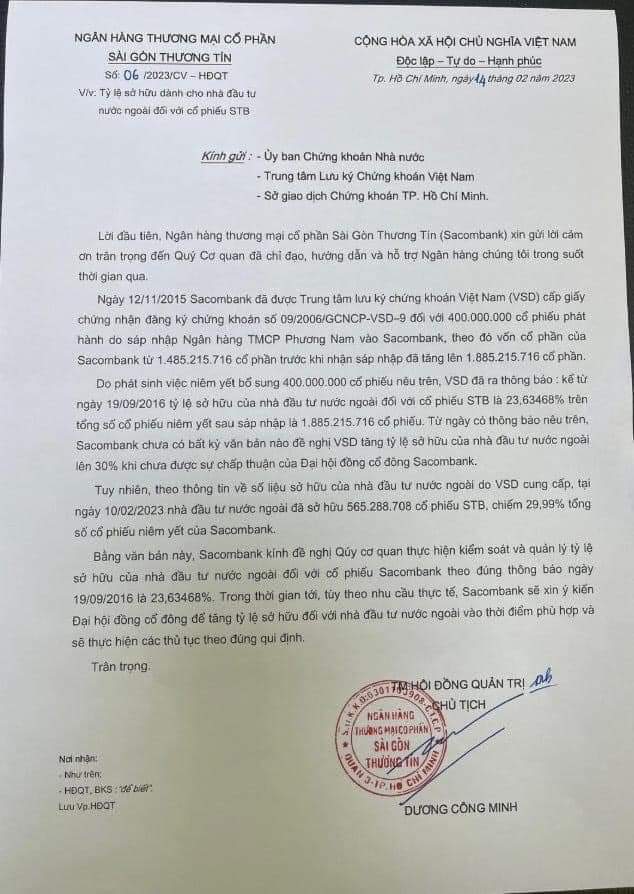 Tranh cãi về tỷ lệ cổ phiếu Sacombank nước ngoài đang nắm giữ - Ảnh 2.