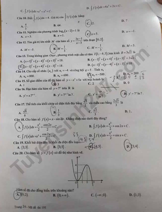 Đề thi thử tốt nghiệp THPT môn Toán năm 2023 - Ảnh 2.