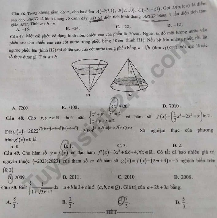 Đề thi thử tốt nghiệp THPT môn Toán năm 2023 - Ảnh 6.