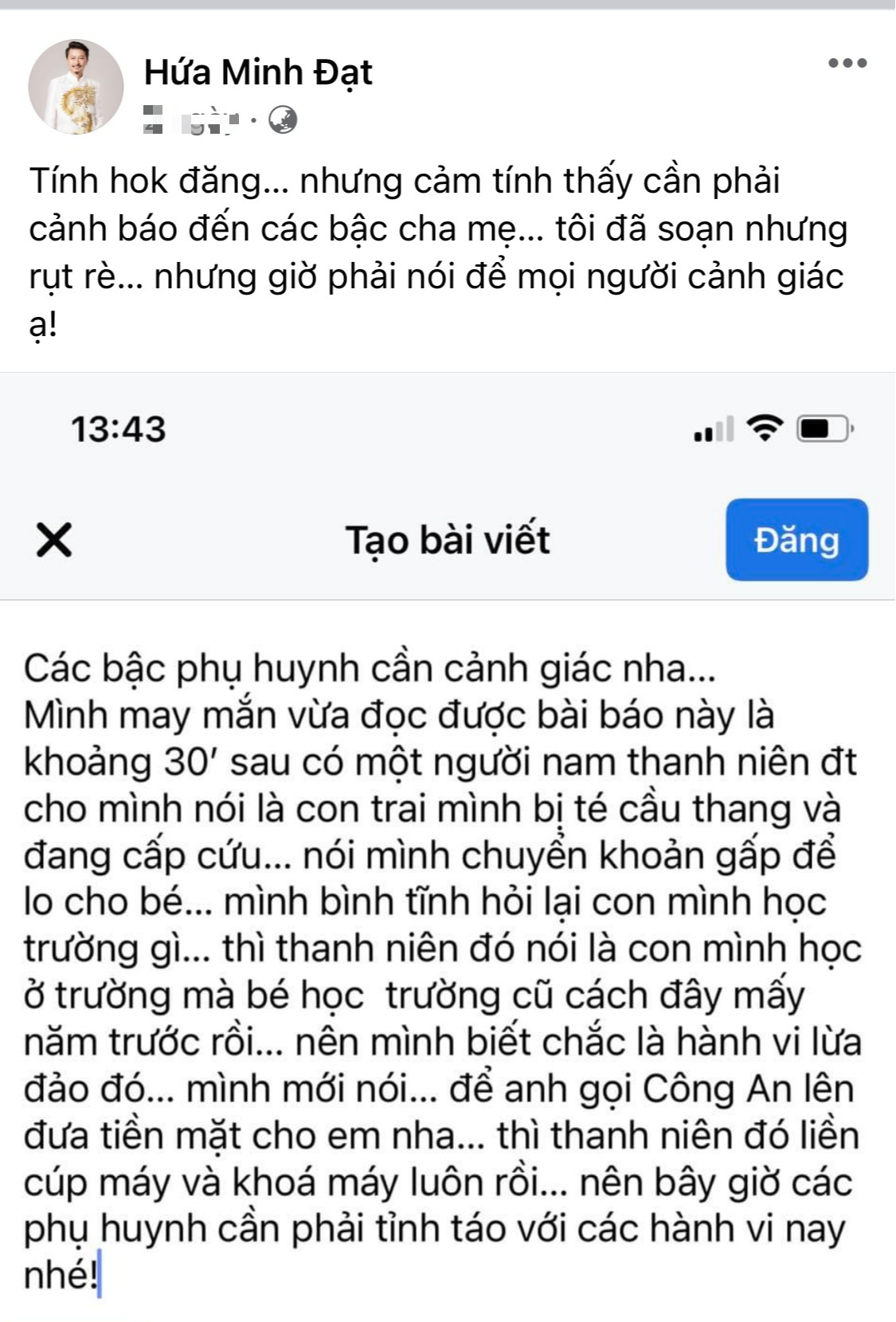 Hứa Minh Đạt xử lý cao tay khi bị lừa đảo con đang cấp cứu cần chuyển tiền gấp - Ảnh 1.