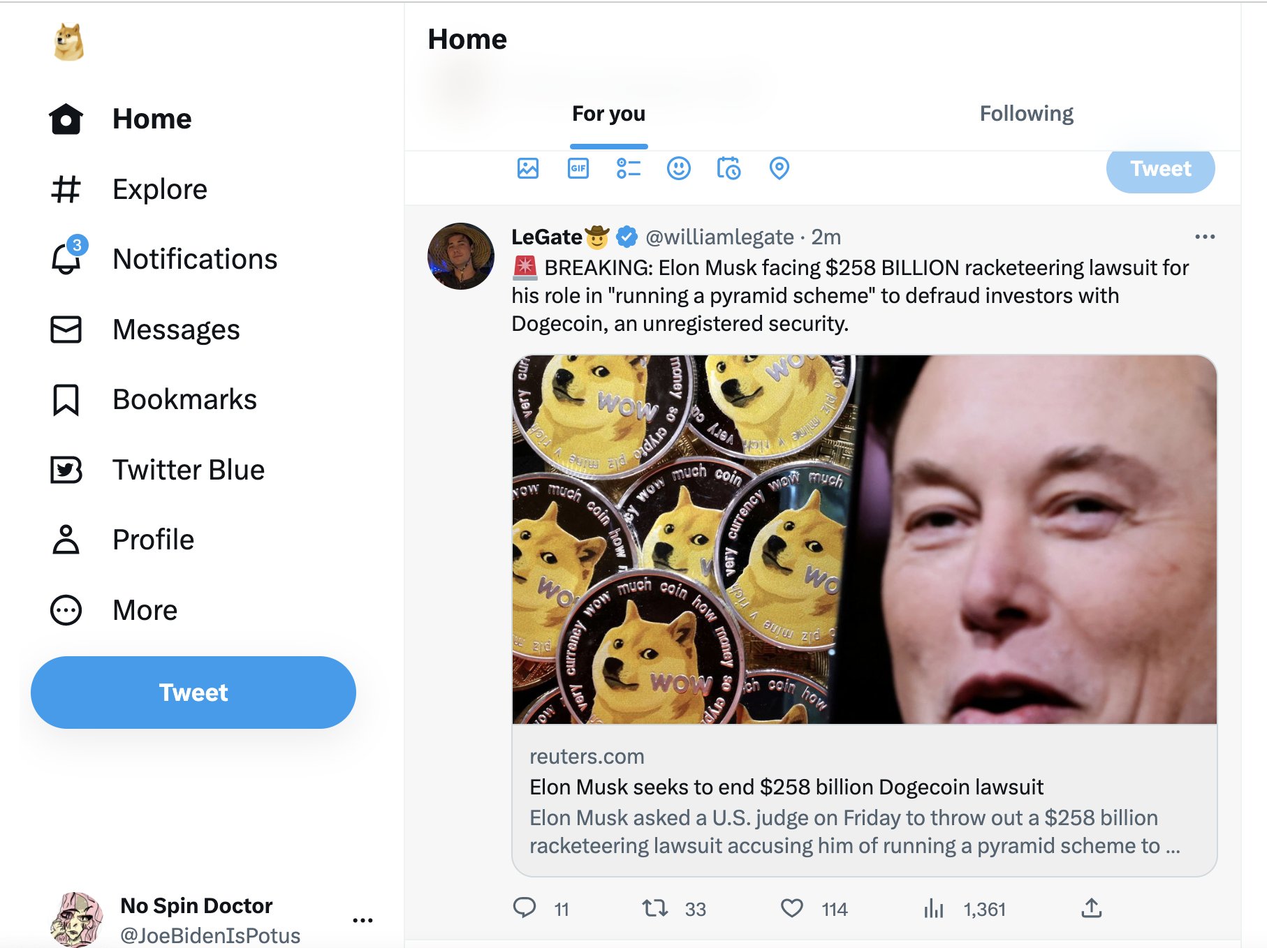 Dogecoin tăng vọt sau khi Elon Musk thay thế logo chú chim xanh Twitter bằng Shiba Inu