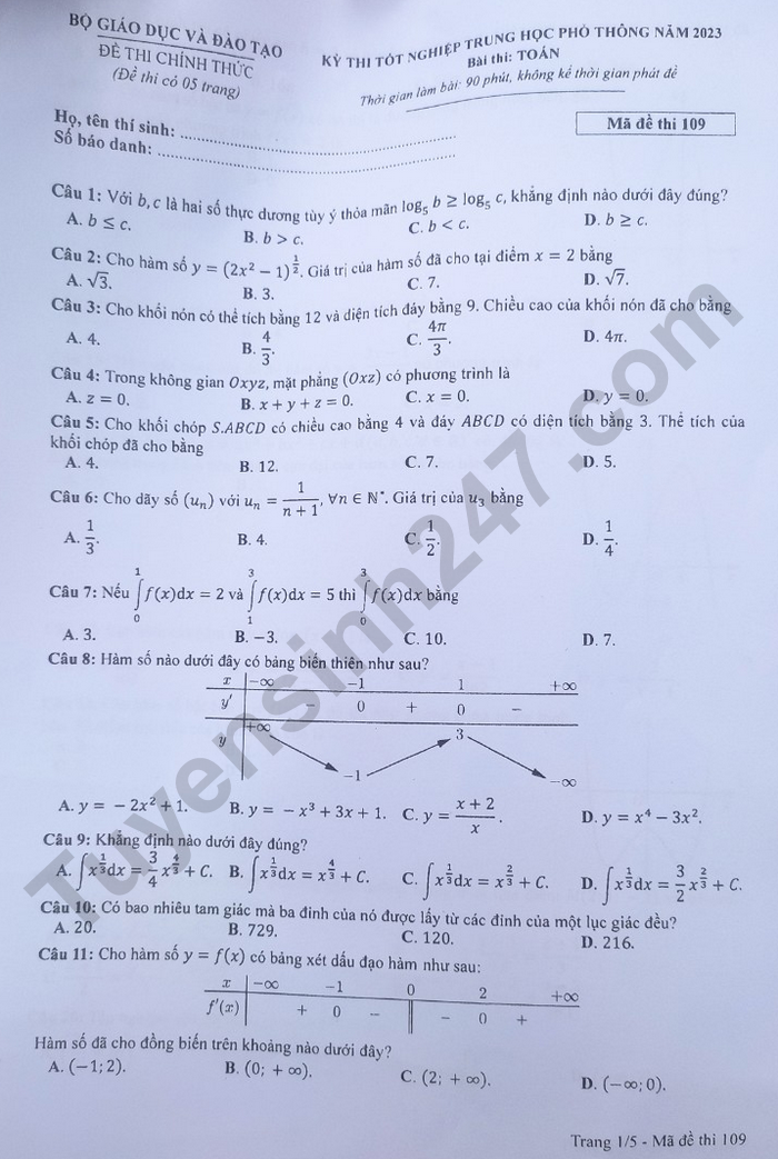 Cập nhật đề thi môn Toán tốt nghiệp THPT 2023 chính xác nhất - Ảnh 42.