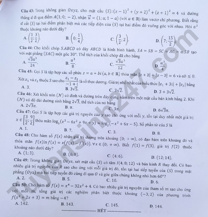 Cập nhật đề thi môn Toán tốt nghiệp THPT 2023 chính xác nhất - Ảnh 46.
