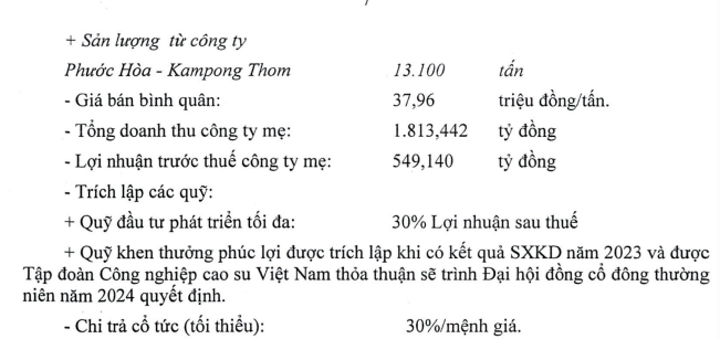 Cao su Phước Hòa (PHR) chốt chia cổ tức năm 2022 tỷ lệ 59,5%, năm 2023 dự kiến tối thiểu 30% - Ảnh 1.