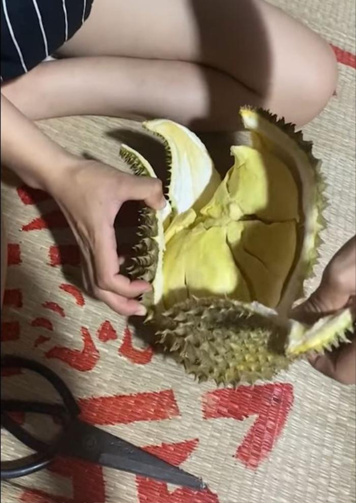 Mua quả sầu riêng với hình thù méo mó, cô gái vừa bổ ra liền reo lên vui sướng - Ảnh 4.