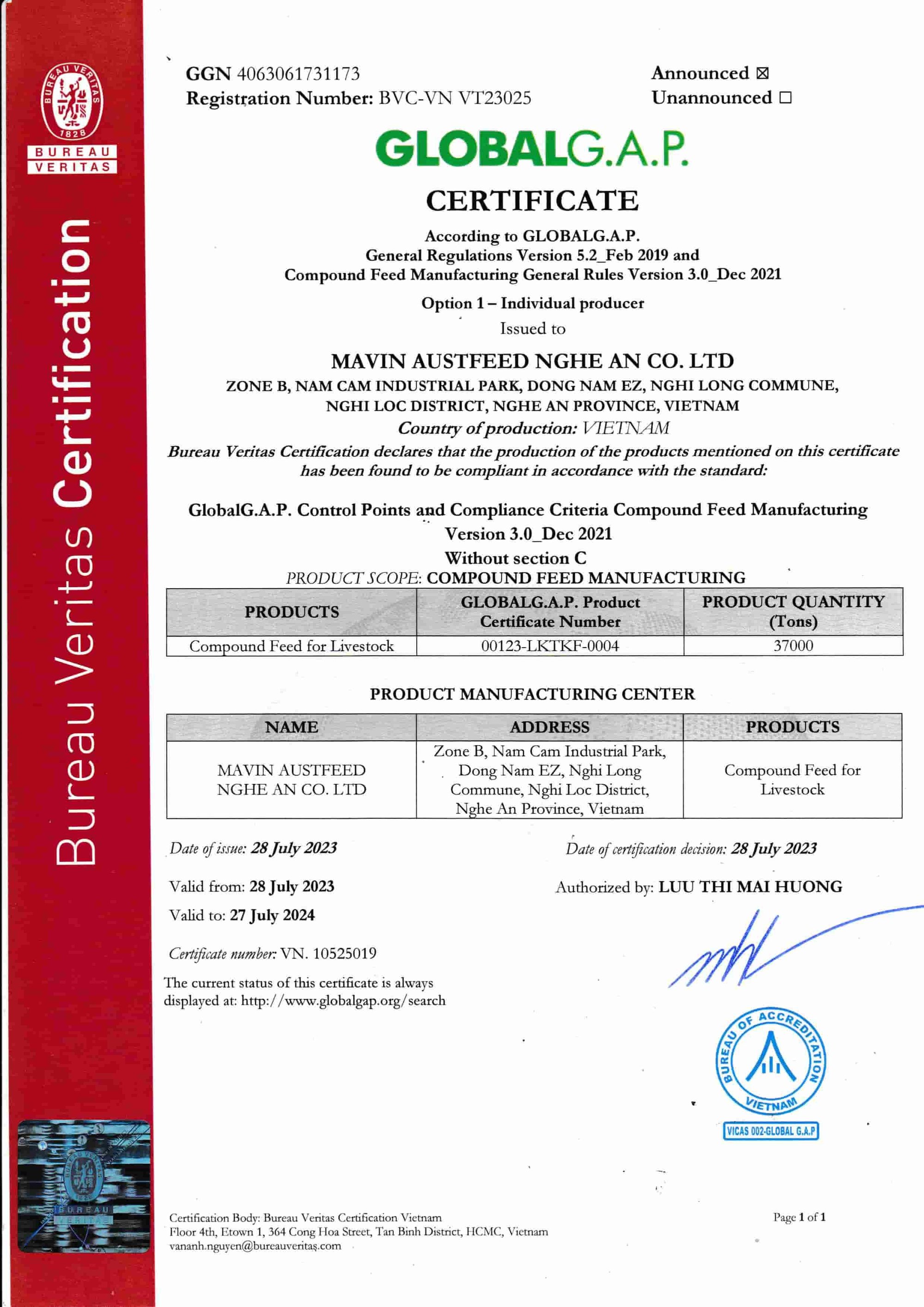 Mavin Austfeed Nghệ An Vinh Dự Nhận Chứng Nhận Global G.A.P - Ảnh 2.