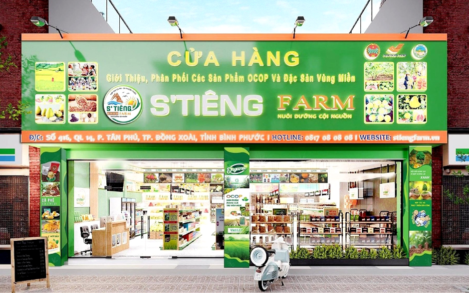 Cửa hàng giới thiệu, phân phối sản phẩm tiêu biểu, Ocop và đặc sản vùng miền – S'Tiêng Farrm. Ảnh: HND Bình Phước