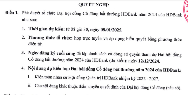 HDBank triệu tập Đại hội cổ đông bất thường nhằm kiện toàn nhân sự cấp cao - Ảnh 1.