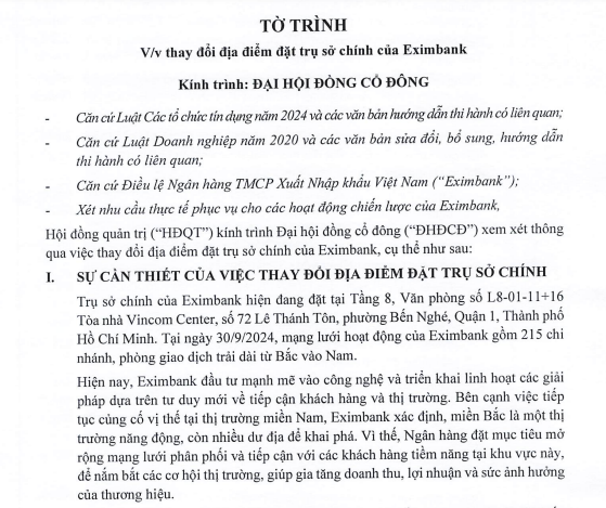 Eximbank muốn chuyển trụ sở chính ra Hà Nội để mở rộng thị trường- Ảnh 1. Eximbank muốn chuyển trụ sở chính ra Hà Nội để mở rộng thị trường- Ảnh 1.