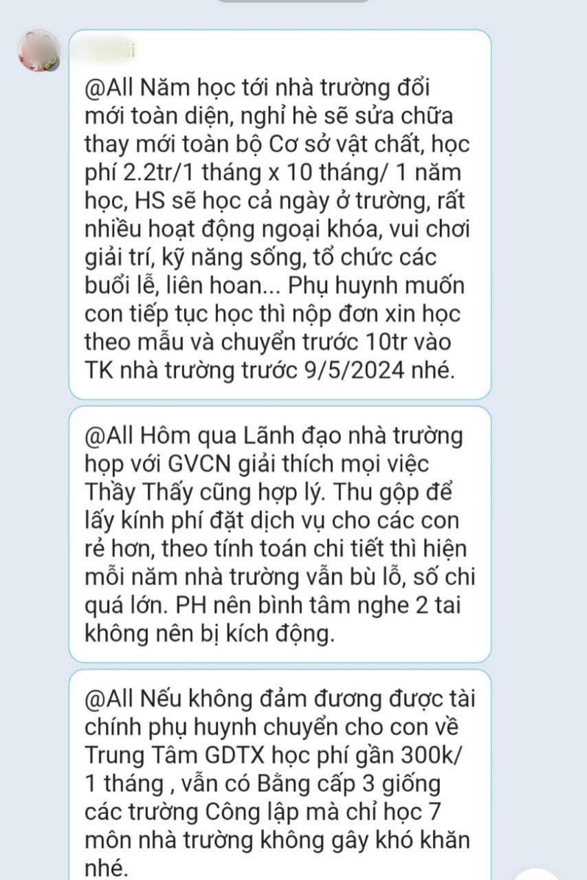 Phụ huynh bất ngờ trước thông báo tăng học phí đột ngột, buộc học sinh thôi học nếu không nộp: Nhà trường lý giải- Ảnh 2.