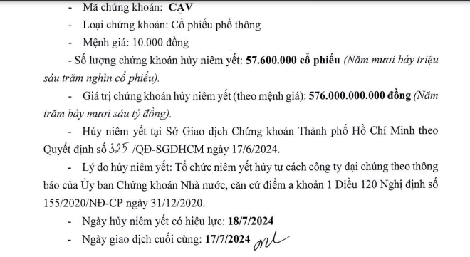 57,6 triệu cổ phiếu CAV của Cadivi sẽ "rời sàn" HoSE từ ngày 18/7- Ảnh 1.