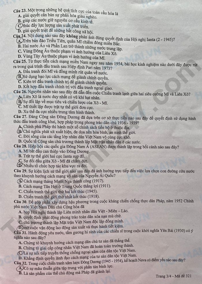 Đề thi thử môn Sử tốt nghiệp THPT 2024 có đáp án của Hà Nội tất cả mã đề - Ảnh 3.