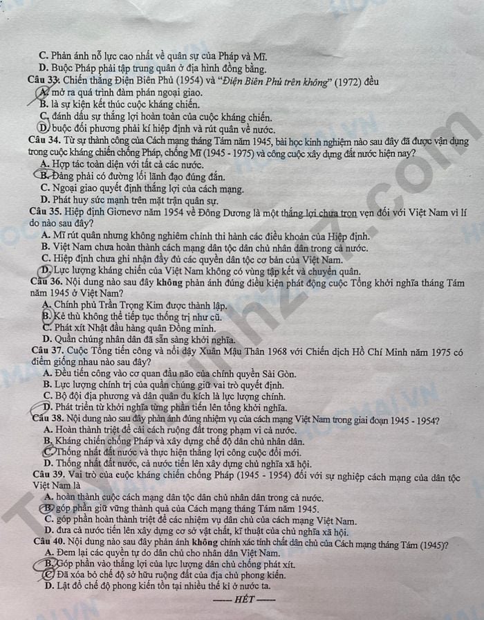 Đề thi thử môn Sử tốt nghiệp THPT 2024 có đáp án của Hà Nội tất cả mã đề - Ảnh 4.