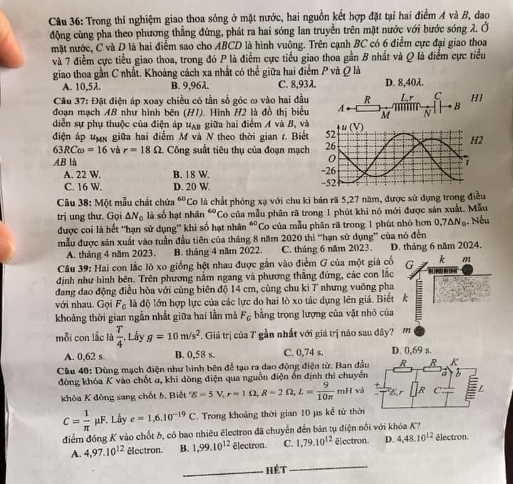 Đề thi môn Vật lý tốt nghiệp THPT 3 năm gần đây có đáp án full mã đề - Ảnh 14.