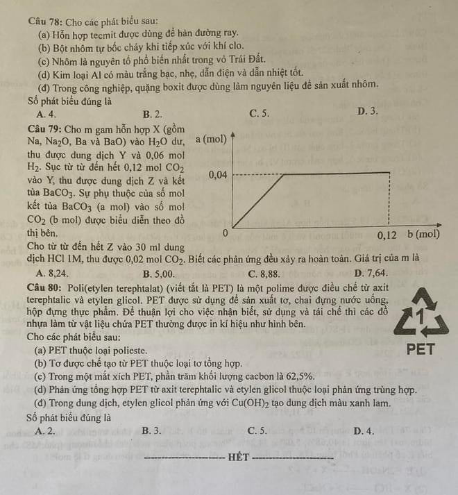 Đề thi môn Hóa tốt nghiệp THPT 3 năm gần đây có đáp án- Ảnh 4.