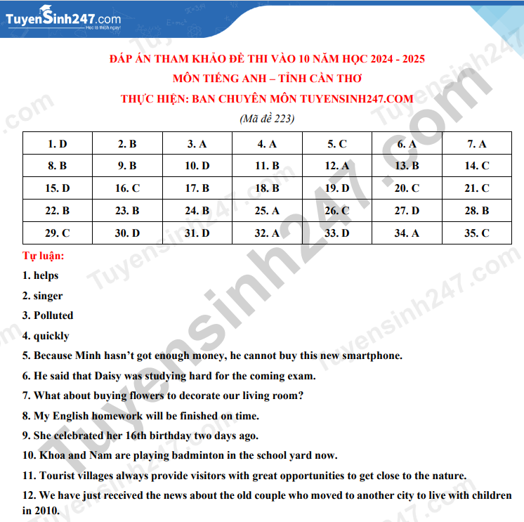 Đề thi môn Tiếng Anh vào lớp 10 năm 2024 của Cần Thơ có gợi ý đáp án- Ảnh 5.