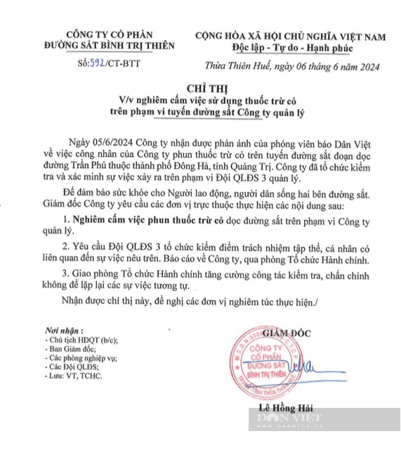 Vụ phun thuốc trừ cỏ dọc đường sắt ở Quảng Trị: Kiểm điểm tập thể, cá nhân liên quan- Ảnh 1.